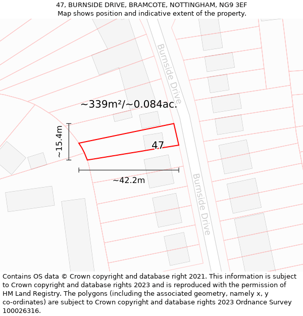 47, BURNSIDE DRIVE, BRAMCOTE, NOTTINGHAM, NG9 3EF: Plot and title map