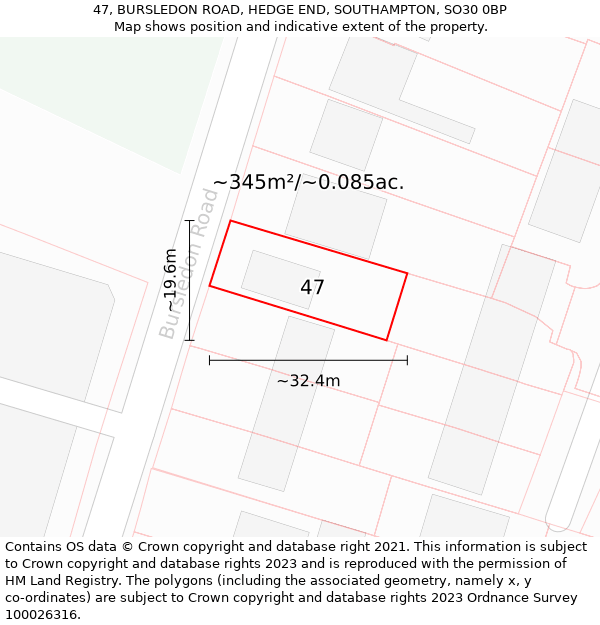 47, BURSLEDON ROAD, HEDGE END, SOUTHAMPTON, SO30 0BP: Plot and title map