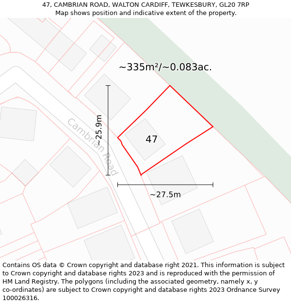 47, CAMBRIAN ROAD, WALTON CARDIFF, TEWKESBURY, GL20 7RP: Plot and title map