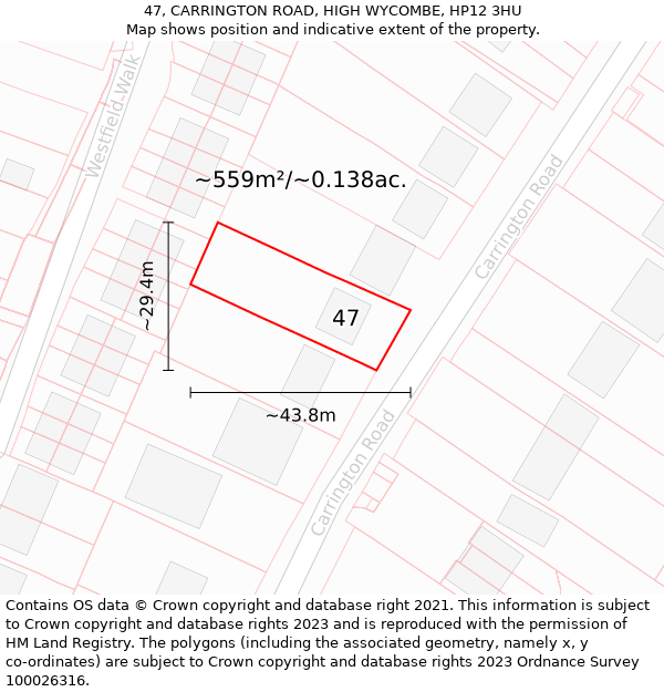 47, CARRINGTON ROAD, HIGH WYCOMBE, HP12 3HU: Plot and title map