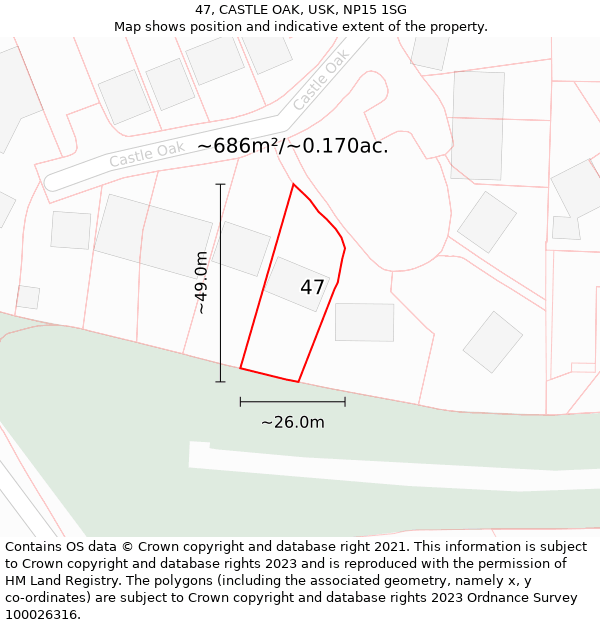 47, CASTLE OAK, USK, NP15 1SG: Plot and title map