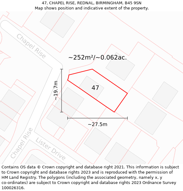 47, CHAPEL RISE, REDNAL, BIRMINGHAM, B45 9SN: Plot and title map