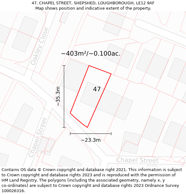 47, CHAPEL STREET, SHEPSHED, LOUGHBOROUGH, LE12 9AF: Plot and title map