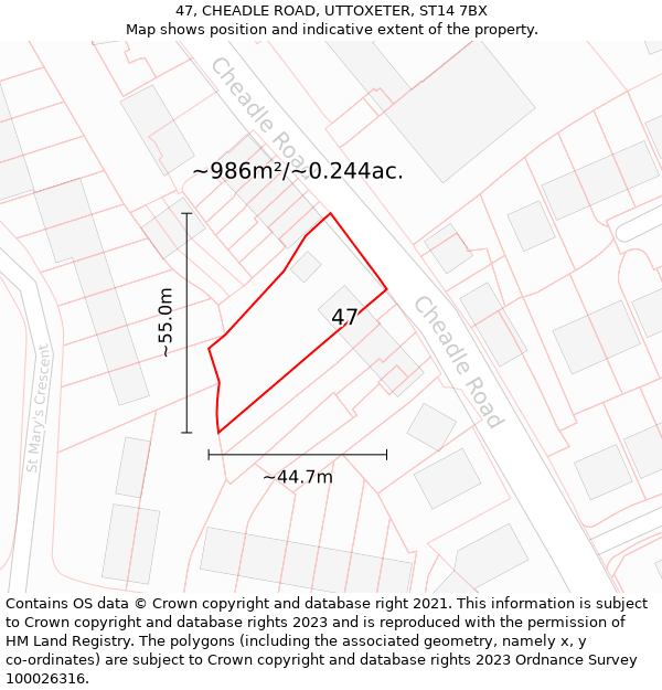 47, CHEADLE ROAD, UTTOXETER, ST14 7BX: Plot and title map