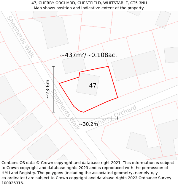 47, CHERRY ORCHARD, CHESTFIELD, WHITSTABLE, CT5 3NH: Plot and title map