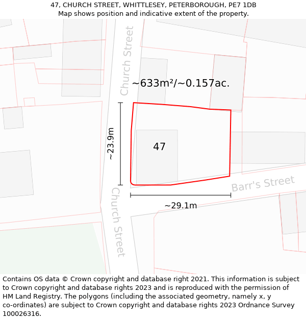 47, CHURCH STREET, WHITTLESEY, PETERBOROUGH, PE7 1DB: Plot and title map