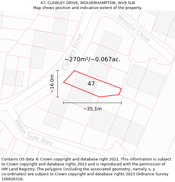 47, CLEWLEY DRIVE, WOLVERHAMPTON, WV9 5LB: Plot and title map