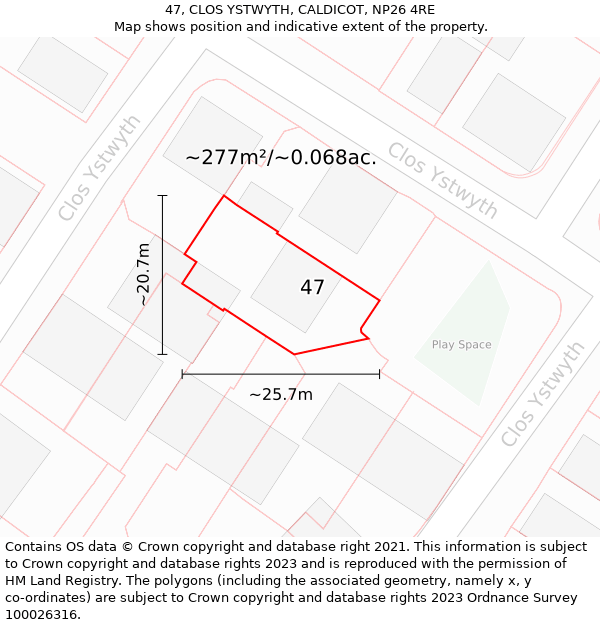 47, CLOS YSTWYTH, CALDICOT, NP26 4RE: Plot and title map