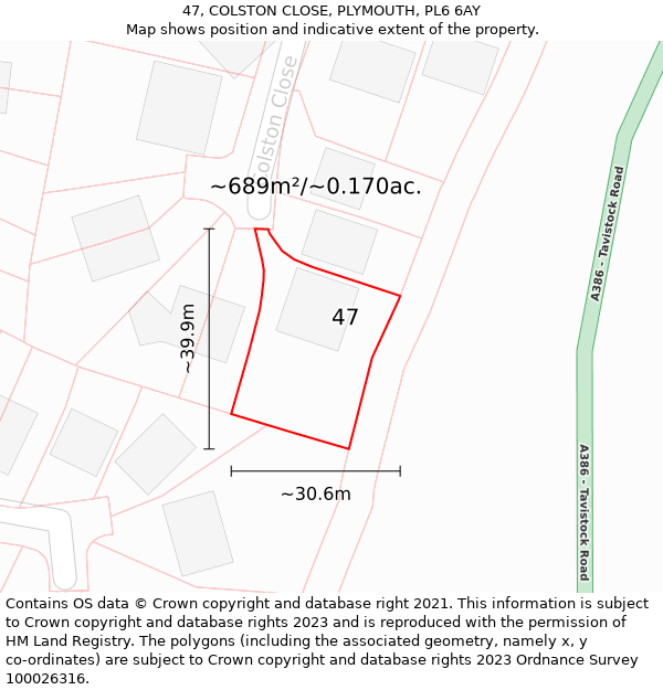 47, COLSTON CLOSE, PLYMOUTH, PL6 6AY: Plot and title map