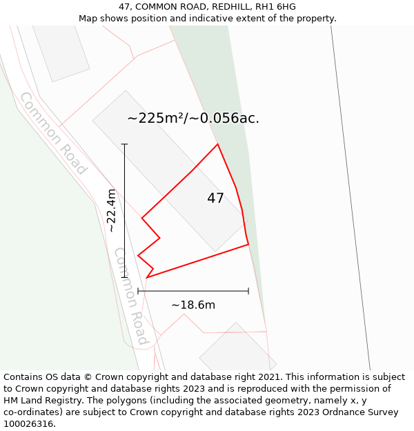 47, COMMON ROAD, REDHILL, RH1 6HG: Plot and title map