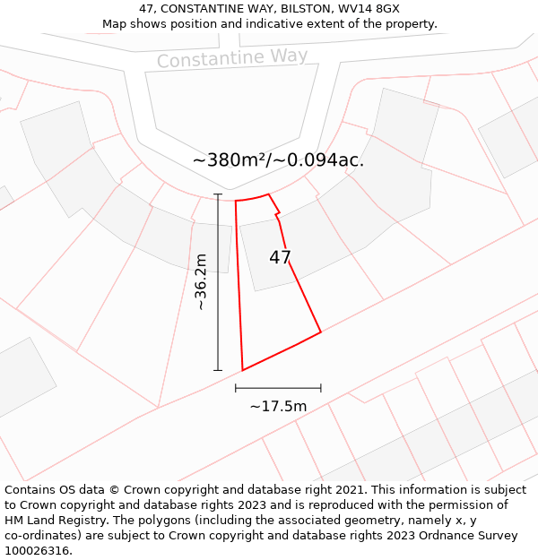 47, CONSTANTINE WAY, BILSTON, WV14 8GX: Plot and title map