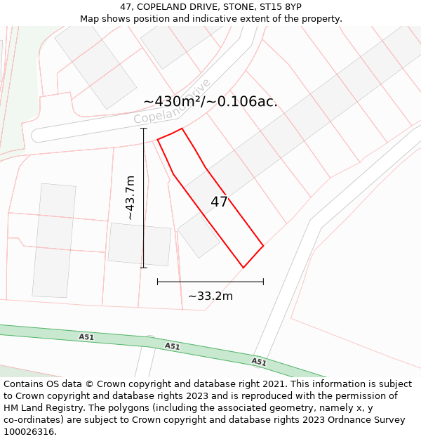47, COPELAND DRIVE, STONE, ST15 8YP: Plot and title map