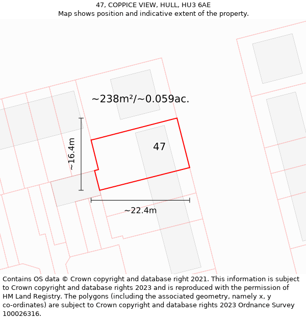 47, COPPICE VIEW, HULL, HU3 6AE: Plot and title map