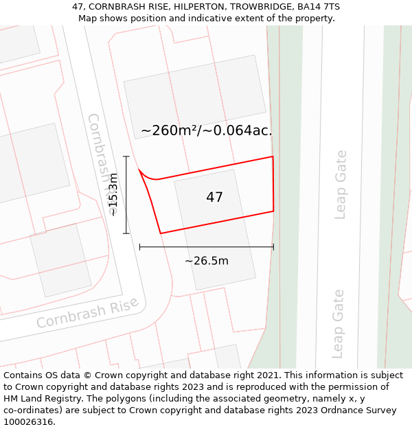 47, CORNBRASH RISE, HILPERTON, TROWBRIDGE, BA14 7TS: Plot and title map