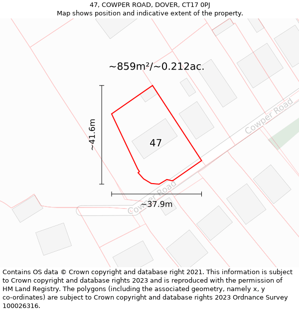 47, COWPER ROAD, DOVER, CT17 0PJ: Plot and title map