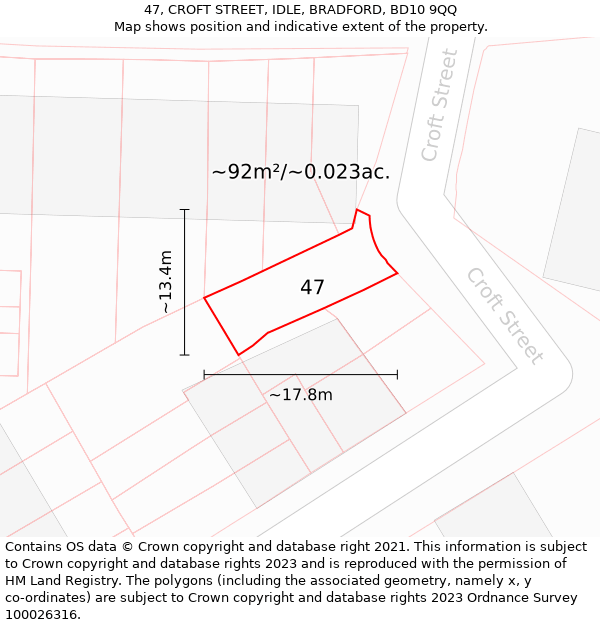 47, CROFT STREET, IDLE, BRADFORD, BD10 9QQ: Plot and title map