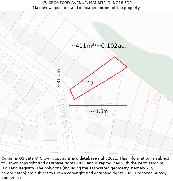 47, CROMFORD AVENUE, MANSFIELD, NG18 5DP: Plot and title map