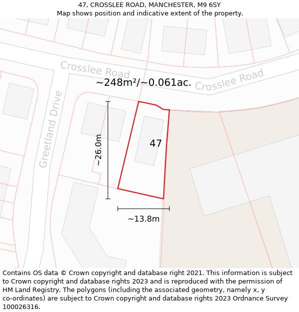 47, CROSSLEE ROAD, MANCHESTER, M9 6SY: Plot and title map