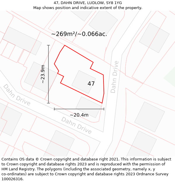 47, DAHN DRIVE, LUDLOW, SY8 1YG: Plot and title map