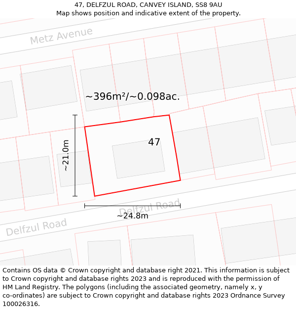 47, DELFZUL ROAD, CANVEY ISLAND, SS8 9AU: Plot and title map