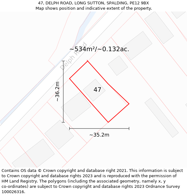 47, DELPH ROAD, LONG SUTTON, SPALDING, PE12 9BX: Plot and title map