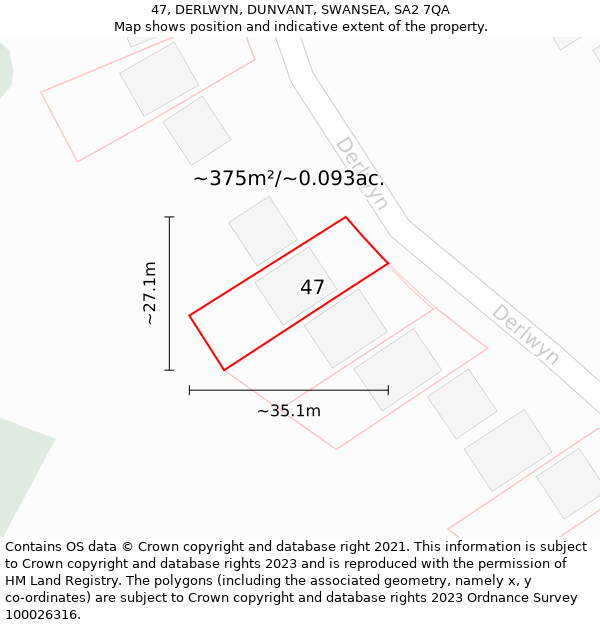 47, DERLWYN, DUNVANT, SWANSEA, SA2 7QA: Plot and title map