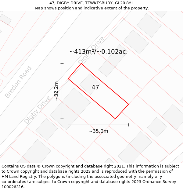 47, DIGBY DRIVE, TEWKESBURY, GL20 8AL: Plot and title map