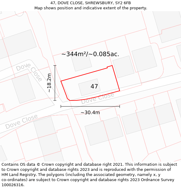 47, DOVE CLOSE, SHREWSBURY, SY2 6FB: Plot and title map