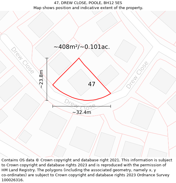 47, DREW CLOSE, POOLE, BH12 5ES: Plot and title map