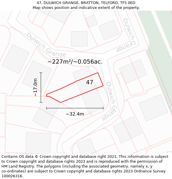 47, DULWICH GRANGE, BRATTON, TELFORD, TF5 0ED: Plot and title map