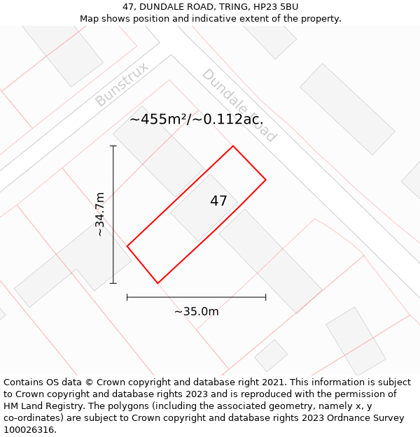 47, DUNDALE ROAD, TRING, HP23 5BU: Plot and title map