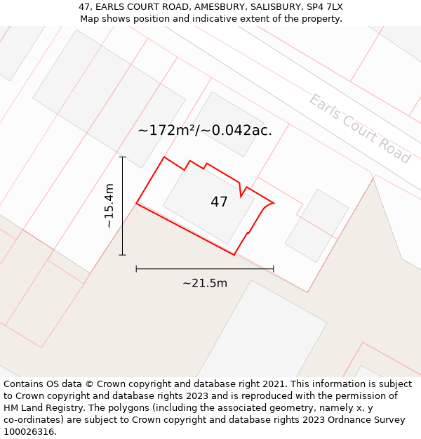 47, EARLS COURT ROAD, AMESBURY, SALISBURY, SP4 7LX: Plot and title map