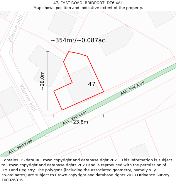 47, EAST ROAD, BRIDPORT, DT6 4AL: Plot and title map