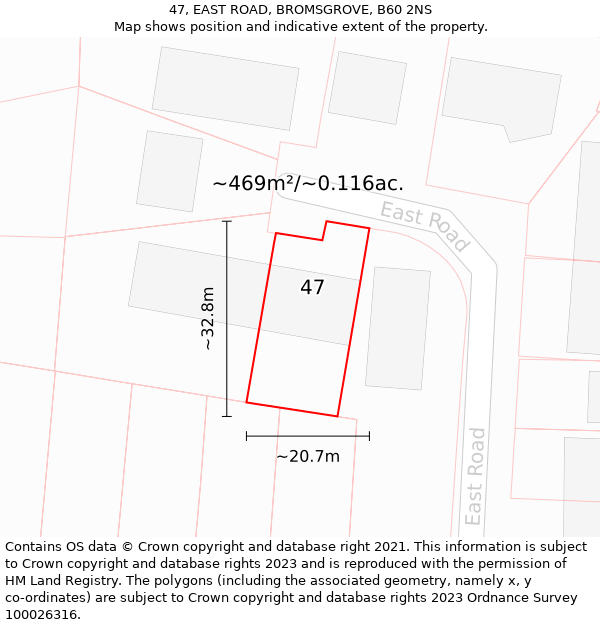 47, EAST ROAD, BROMSGROVE, B60 2NS: Plot and title map