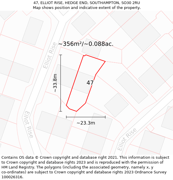 47, ELLIOT RISE, HEDGE END, SOUTHAMPTON, SO30 2RU: Plot and title map