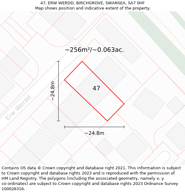 47, ERW WERDD, BIRCHGROVE, SWANSEA, SA7 0HF: Plot and title map