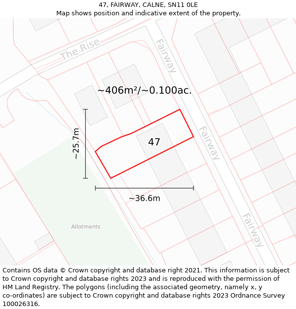 47, FAIRWAY, CALNE, SN11 0LE: Plot and title map