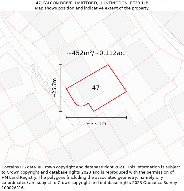 47, FALCON DRIVE, HARTFORD, HUNTINGDON, PE29 1LP: Plot and title map