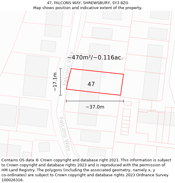 47, FALCONS WAY, SHREWSBURY, SY3 8ZG: Plot and title map