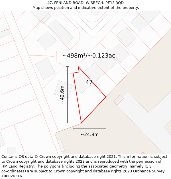 47, FENLAND ROAD, WISBECH, PE13 3QD: Plot and title map