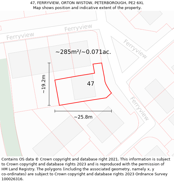 47, FERRYVIEW, ORTON WISTOW, PETERBOROUGH, PE2 6XL: Plot and title map