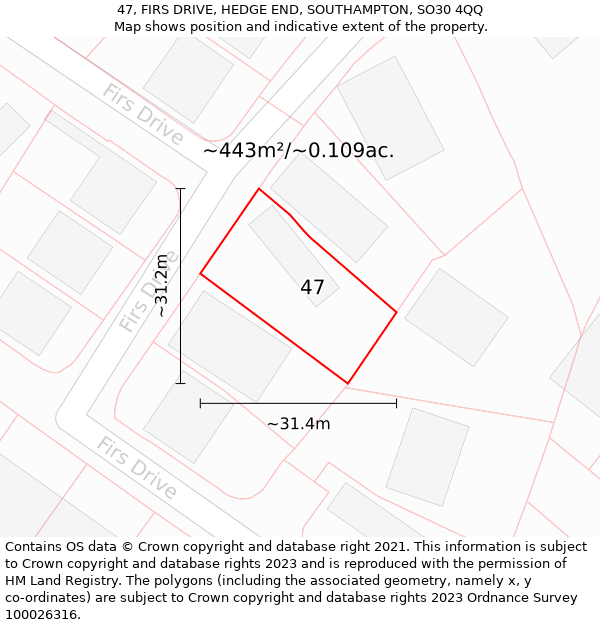 47, FIRS DRIVE, HEDGE END, SOUTHAMPTON, SO30 4QQ: Plot and title map