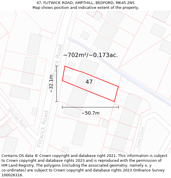 47, FLITWICK ROAD, AMPTHILL, BEDFORD, MK45 2NS: Plot and title map