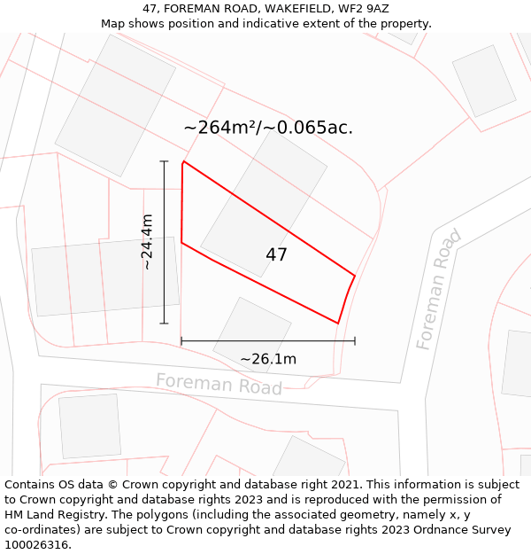 47, FOREMAN ROAD, WAKEFIELD, WF2 9AZ: Plot and title map