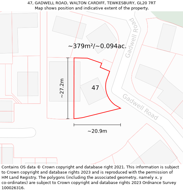 47, GADWELL ROAD, WALTON CARDIFF, TEWKESBURY, GL20 7RT: Plot and title map