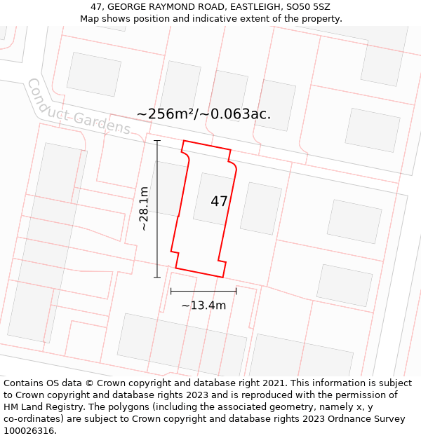 47, GEORGE RAYMOND ROAD, EASTLEIGH, SO50 5SZ: Plot and title map