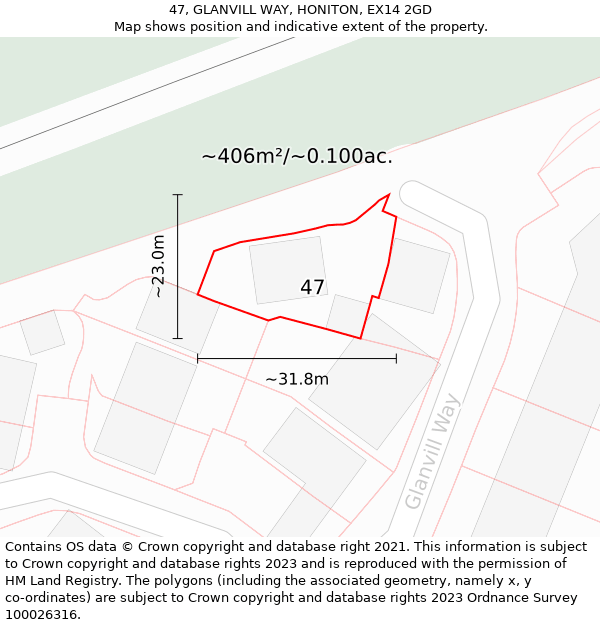 47, GLANVILL WAY, HONITON, EX14 2GD: Plot and title map