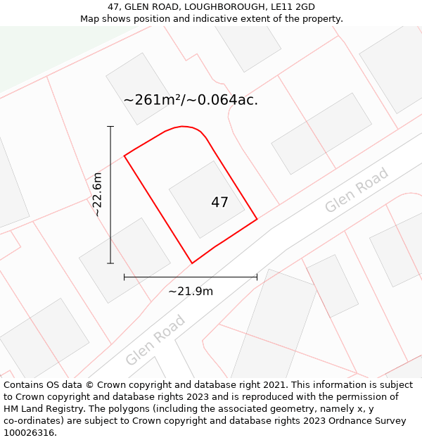 47, GLEN ROAD, LOUGHBOROUGH, LE11 2GD: Plot and title map