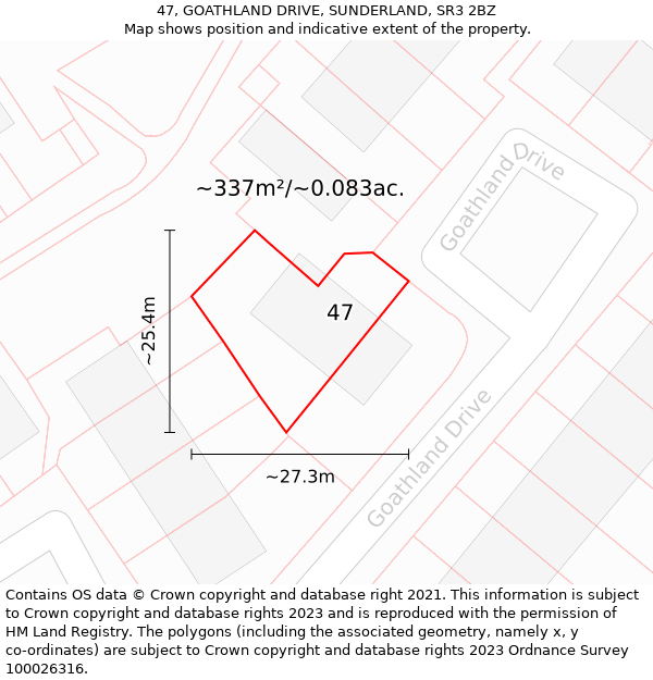 47, GOATHLAND DRIVE, SUNDERLAND, SR3 2BZ: Plot and title map