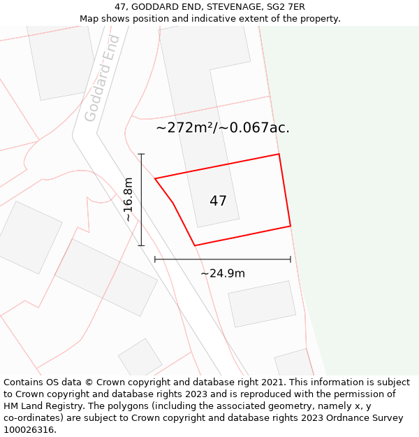 47, GODDARD END, STEVENAGE, SG2 7ER: Plot and title map